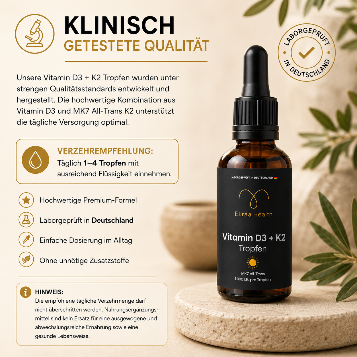 Vitamin D3 + K2 - 1.700 Tropfen (1.000 I.E.) - 50ml