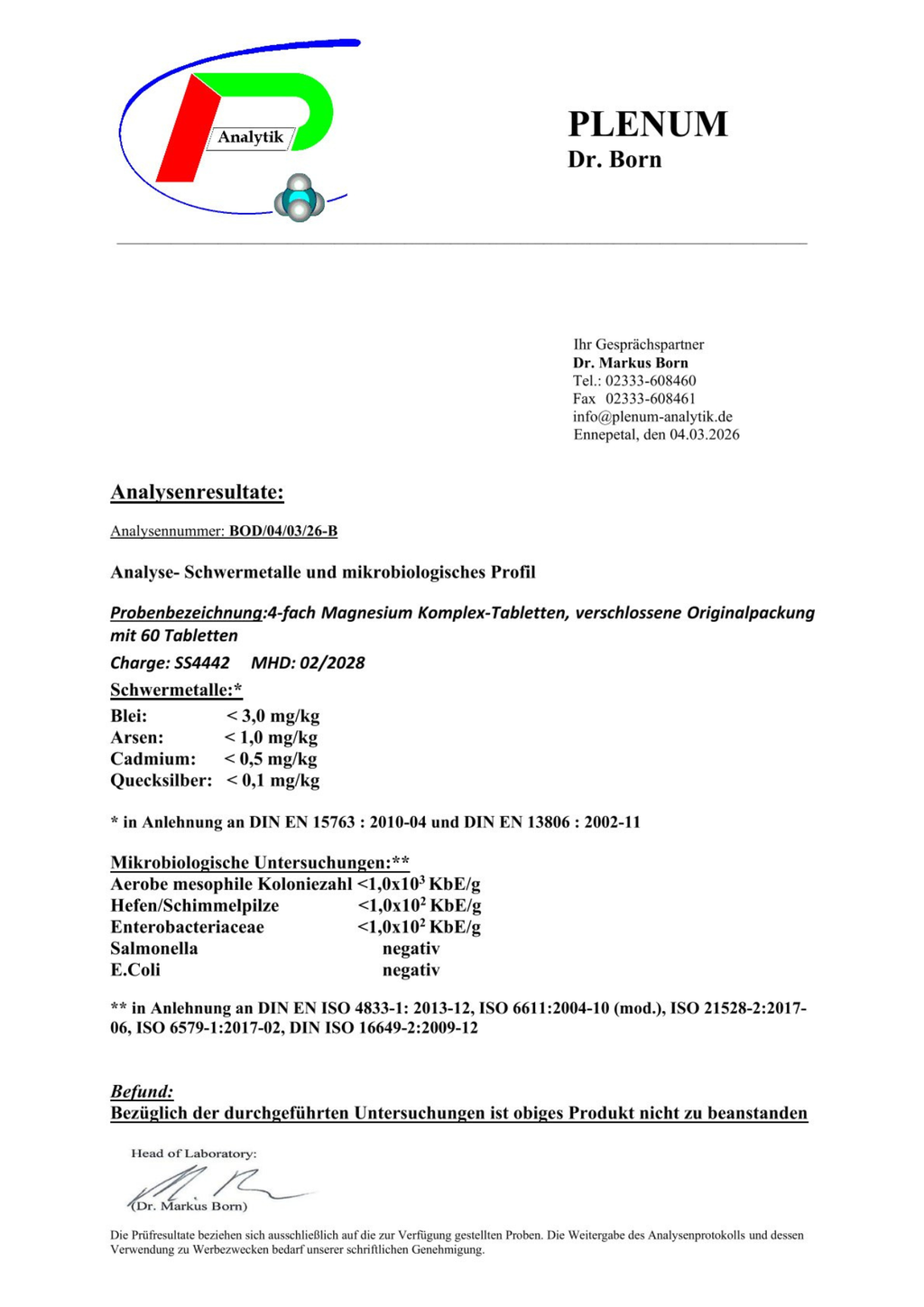 Magnesium 4fach Komplex - 60 vegane Tabletten