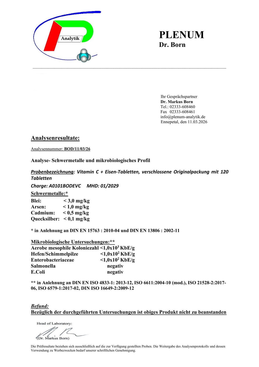Eisen + Vitamin C - 120 vegane Tabletten