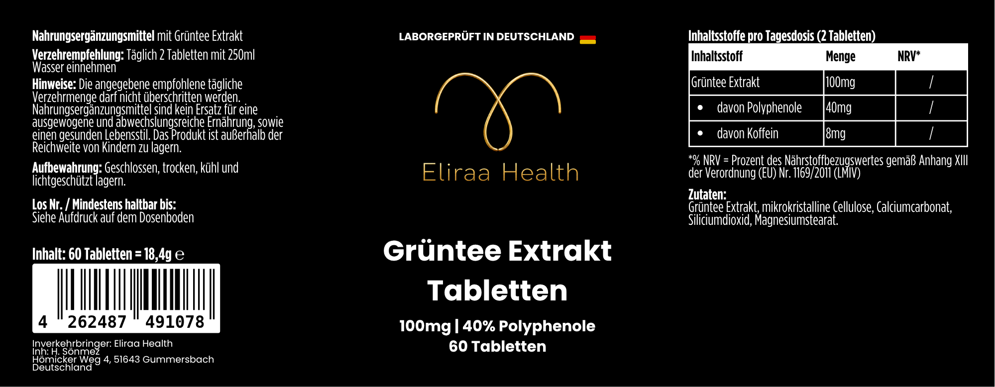 Grüntee Extrakt 40% Polyphenole - 60 Kapseln