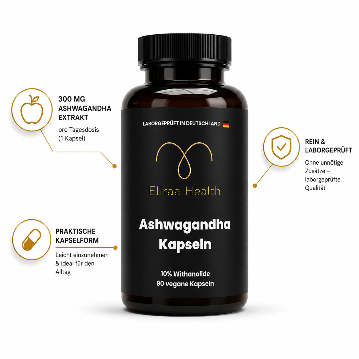 Hochdosierte Ashwagandha (10% Withanolide) - 90 vegane Kapseln