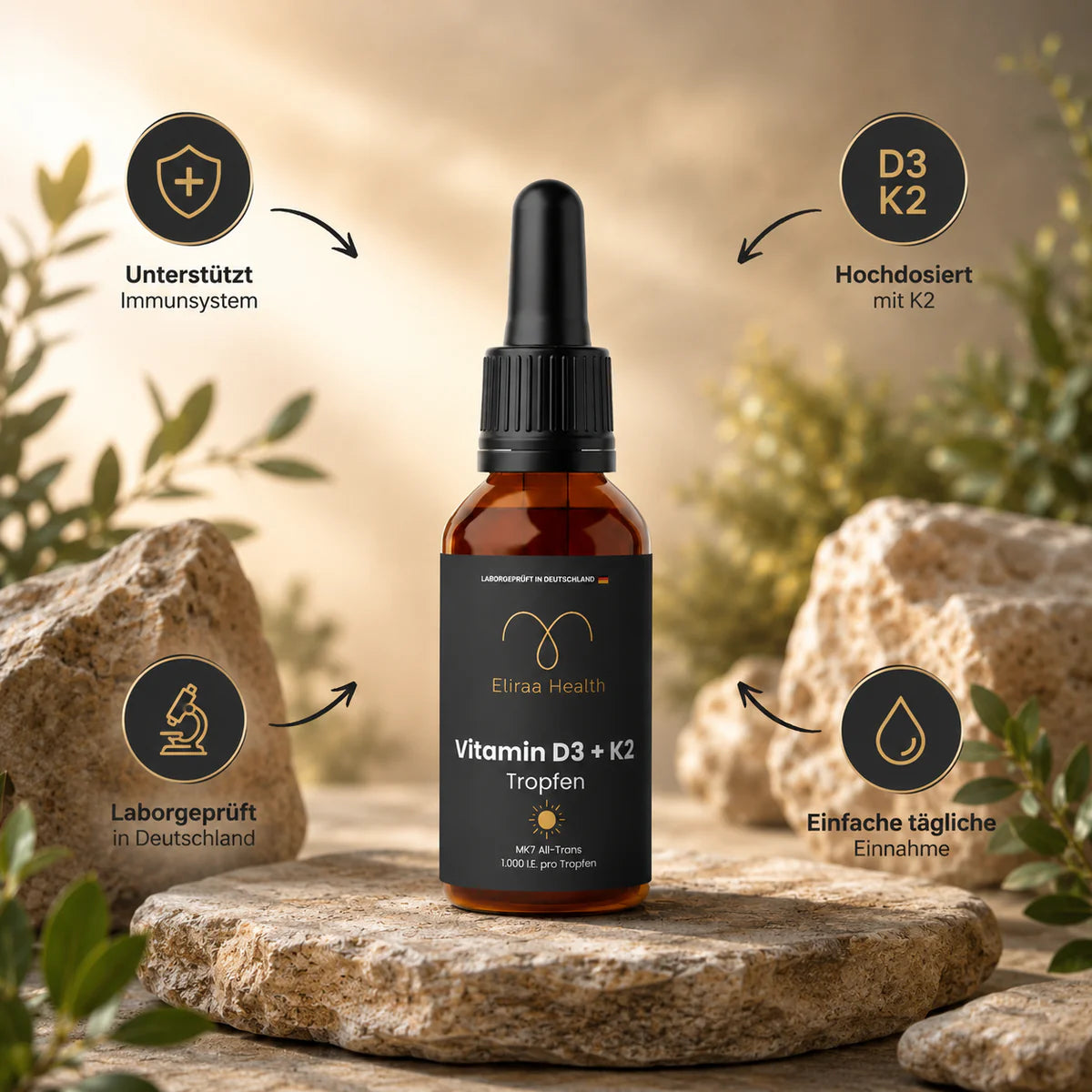 Vitamin D3 + K2 - 1.700 Tropfen (1.000 I.E.) - 50ml
