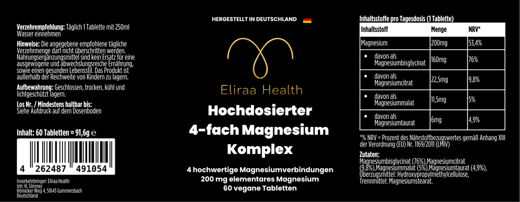 Magnesium 4fach Komplex - 60 vegane Tabletten