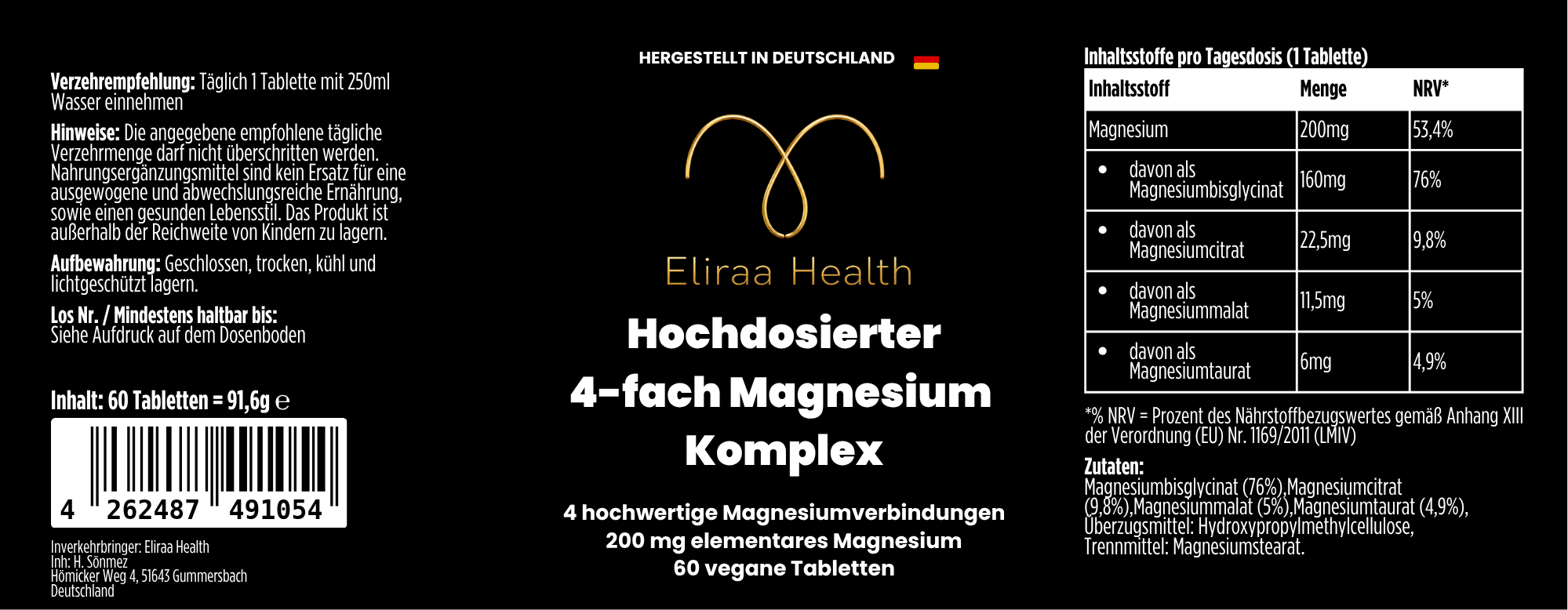 Magnesium 4fach Komplex - 60 vegane Tabletten