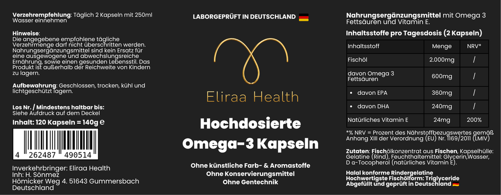 Hochdosierte Omega-3 (Halal Gelatine) - 120 Softgels