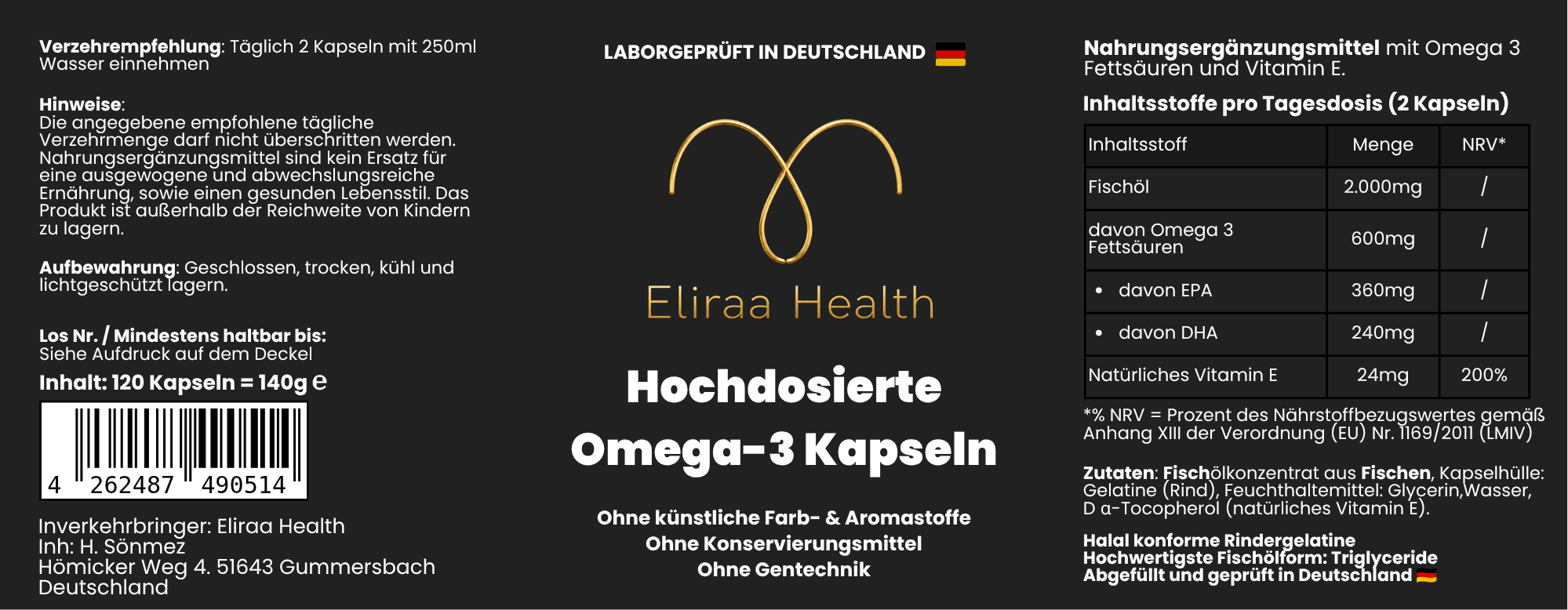 Hochdosierte Omega-3 (Halal Gelatine) - 120 Softgels
