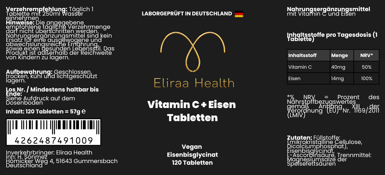 Eisen + Vitamin C - 120 vegane Tabletten